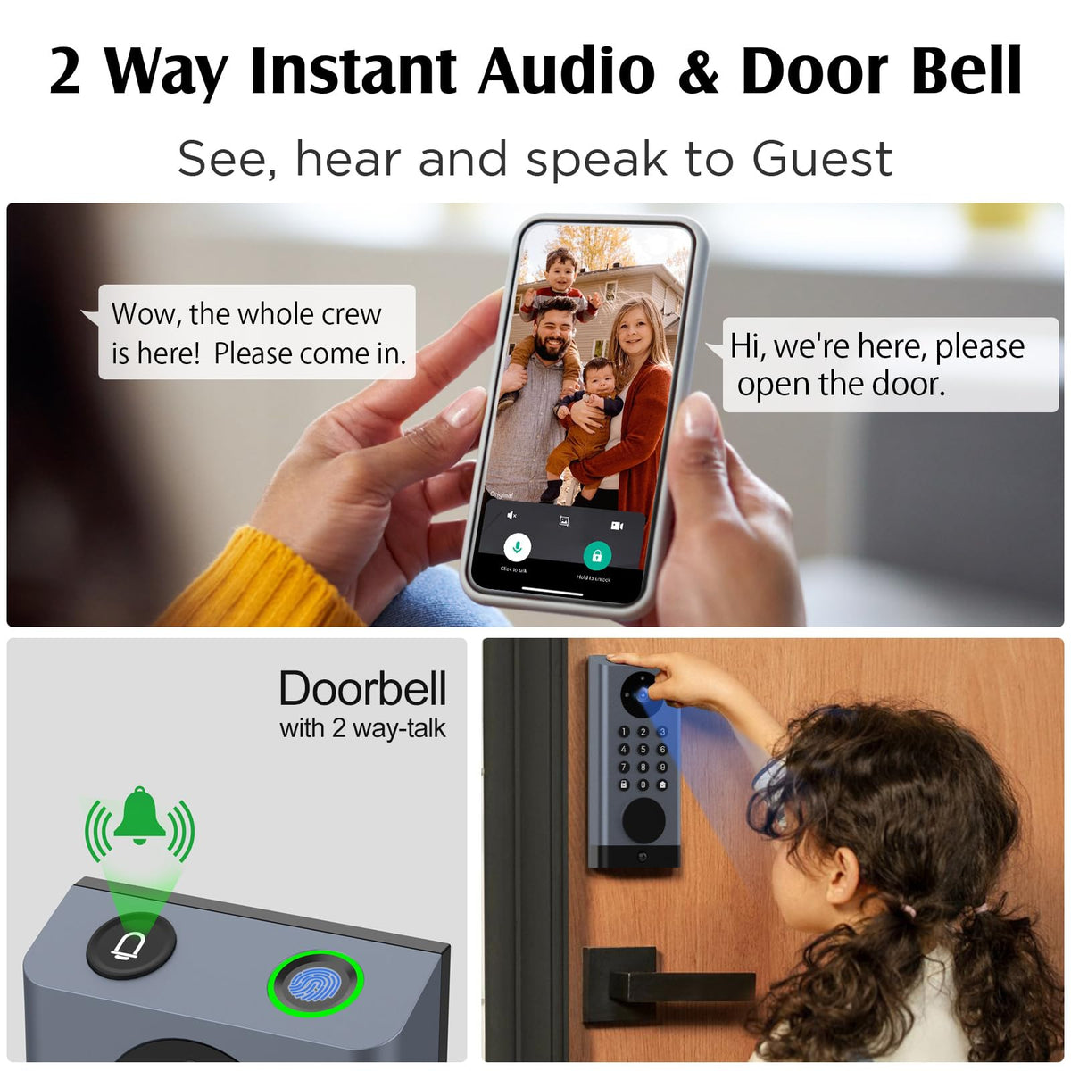 Front Door Lock with Camera, Video Doorbell Smart Deadbolt
