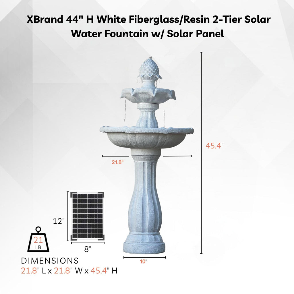 XBrand 44" 2-Tier Solar Water Fountain for Outdoors, Fiberglass Resin Garden Fountain with Solar Panel Pump, Auto Shut-Off, White, Patio, Yard & Garden Decor