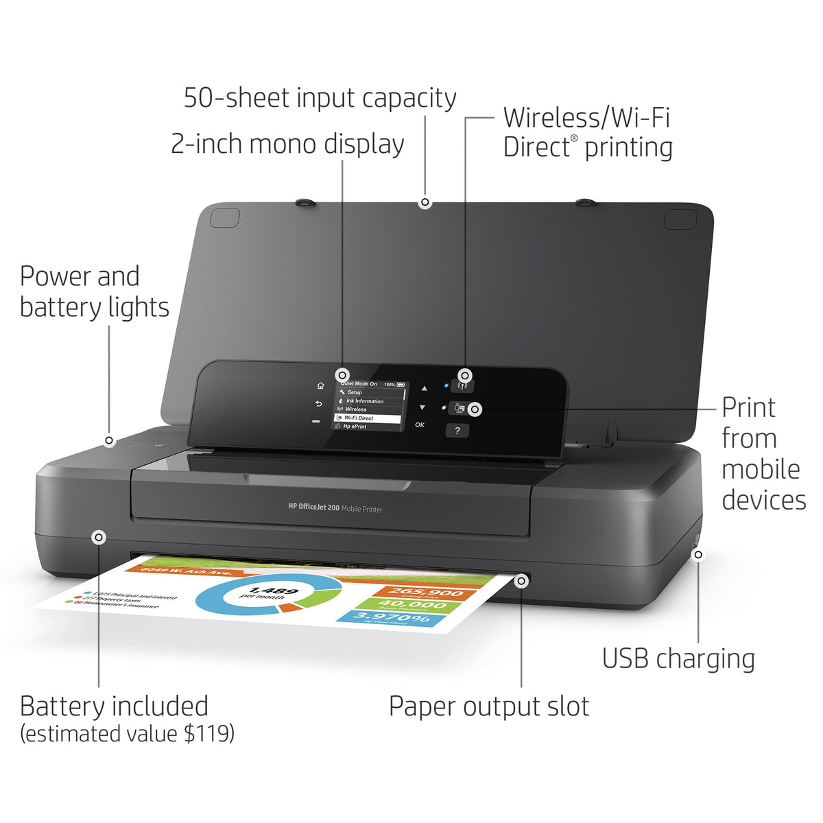 HP OfficeJet 200 Inkjet Mobile Printer | Wireless