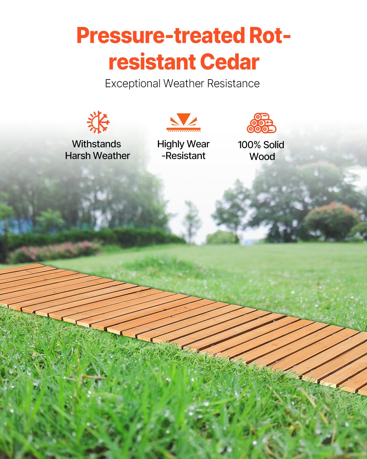 VEVOR Wooden Garden Pathway 24 ft x 17 in Roll-Out Cedar Outdoor Walkway