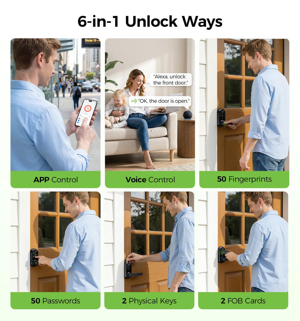 Smart Lock Keypad Door Lock with Handle, WiFi Keyless Entry Door Lock with Handle,Door Keypad Locks with Alexa & Google Assistant,Voice Control & APP Remote Control,Fingerprint,PIN Code,Mechanical Key