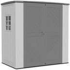 KINYING 6x4 FT Vertical Outdoor Storage Shed,Resin Clearance Outdoor Sheds with Floor,Garden Tool Shed for Lawn Mower/Bike Storage/Trash Cans/Pool Supplies,Lockable