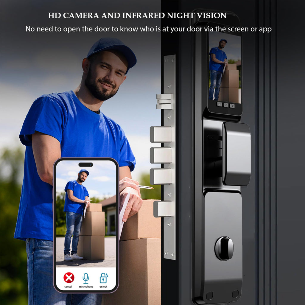 3D Face Recognition Smart Door Lock with 1080p Camera – Keyless Entry Deadbolt with Palm Vein, Fingerprint, Video Intercom, Alexa compatible & Tuya App Control, Auto-Lock for Front Door Home Security
