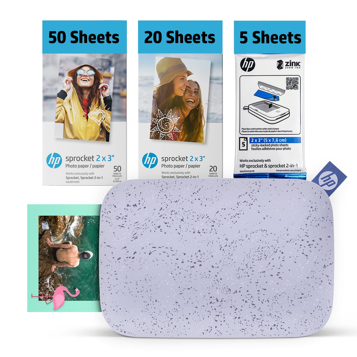 HP Sprocket 2x3 Instant Smartphone Photo Printer 75 Sheets Bundle - Bluetooth Portable Color Wireless Mobile Printer (Luna Pearl) Zink Sticky-Back Photos