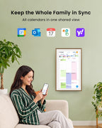 Apolosign 15.6-inch Digital Calendar, No-Subscription, Smart Wall Planner with Calendar Sync, Chore Chart, Meal, Apps & Dashboard, Electronic Display for Schedules, Dual Mode, with Stand (Teak)
