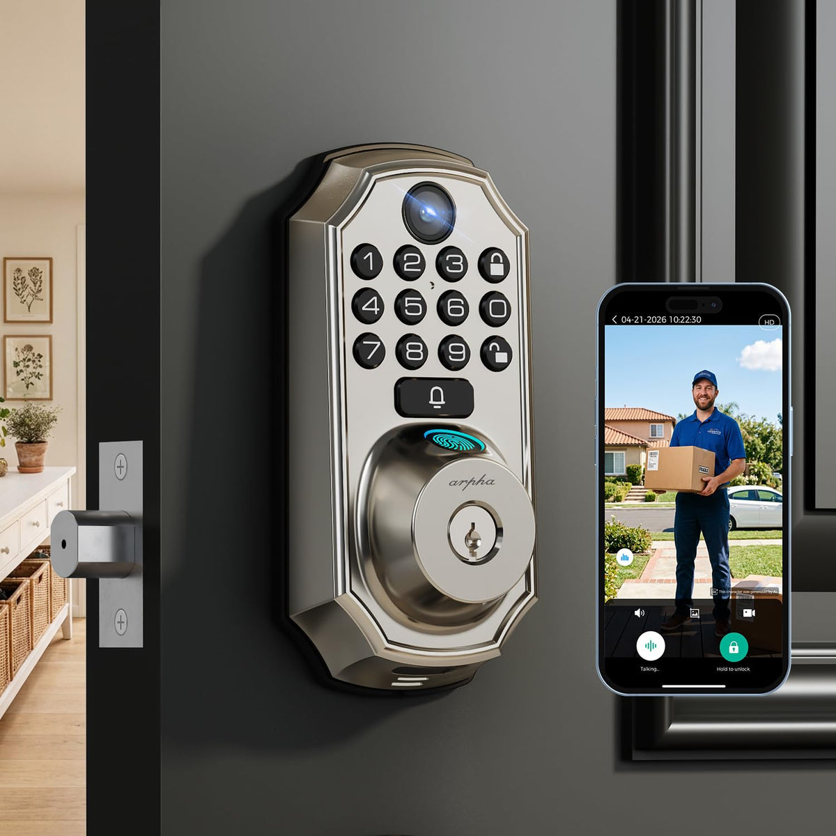 WiFi Camera Smart Lock, 5-in-1 Keyless Deadbolt for Front Door