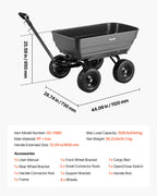 VEVOR 7 Cu.Ft 1200LBS Poly Garden Cart Dump Wagon, Heavy Duty Wheelbarrow with 2-in-1 Convertible Handle and 13" Flat Free Tires, Utility ATV Trailer Yard Dump Cart Tow Behind for Lawn Mower Tractor