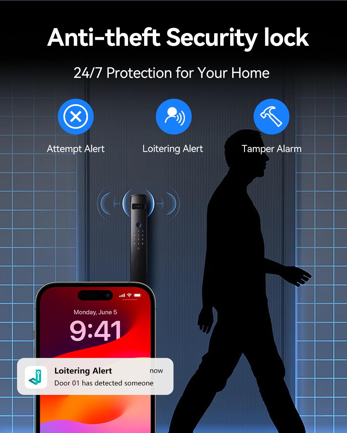 3D Face Recognition Smart Mortise Lock with Camera, True Hands-Free Entry