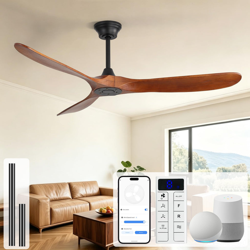 Sofucor 48 Inch Smart Wood Ceiling Fans with Lights, Flush/Downrod Mount