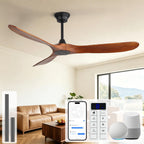 Sofucor 48 Inch Smart Wood Ceiling Fans with Lights, Flush/Downrod Mount
