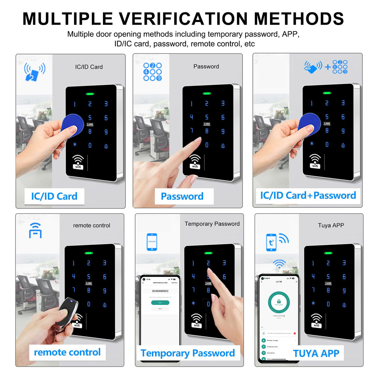 WiFi TUYA Complete Security Access System Kit with Waterproof RFID Touch Keypad Door Lock, Smart Remote Door Opener, App，600-Pound Electric Magnetic Lock + ZL, Metal Sensor Switch, Doorbel