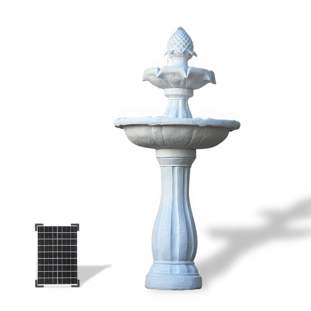XBrand 44" 2-Tier Solar Water Fountain for Outdoors, Fiberglass Resin Garden Fountain with Solar Panel Pump, Auto Shut-Off, White, Patio, Yard & Garden Decor
