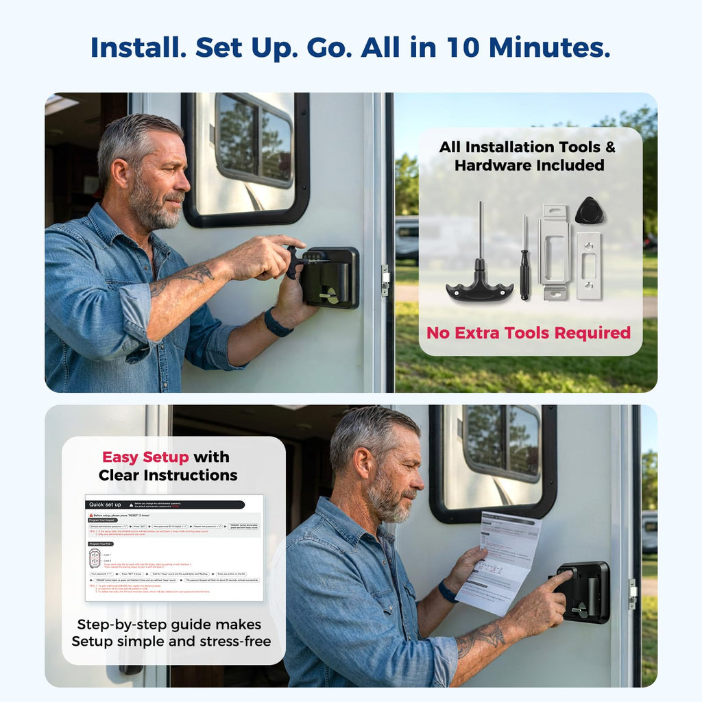 ONNAIS Keyless RV Door Lock with 0–9 Keypad & One-FOB Dual Lock Control