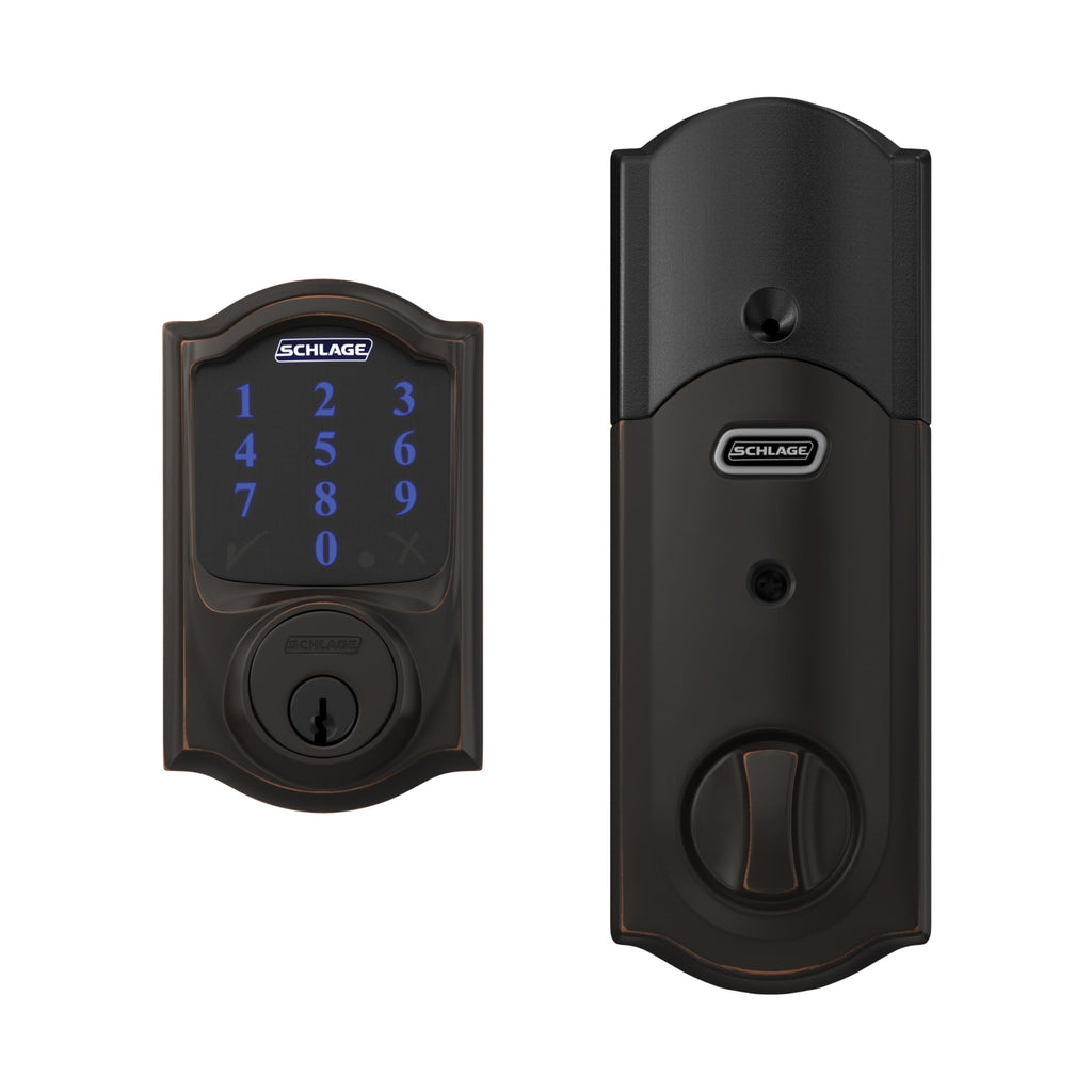 Schlage Connect Smart Deadbolt Lock with Camelot Trim, Aged Bronze