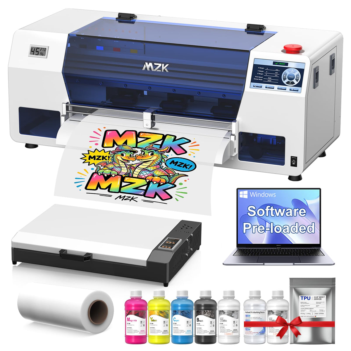 MZK 14'' A3 DTF Printer F1080 Printhead with Auto Maintenance– Ready to Run Out of Box,2X-Speed vs L1800,One-Click Print-to-Bake,White Ink Circulation,Printhead Anti-Clog Design,2-Year Free Ink
