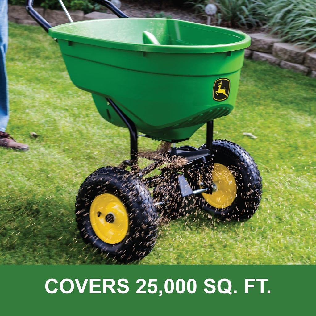John Deere Push Broadcast Spreader for Fertilizer, Grass Seed and Ice Melt, 130 lb Capacity Lawn & Garden Spreader with 12 Ft Spread Width