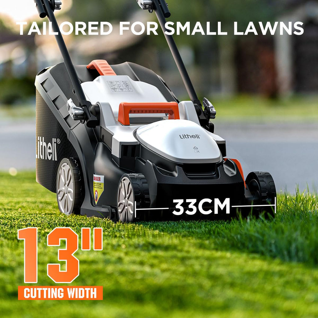 Litheli Electric Lawn Mower Cordless,Grass Cutter Machine for 1300 Sq. Ft. Lawnmower with 13 in Cutting Width, 8 Gallon Capacity, Cutting Height from 1 in to 2.5 in, Includes 1 4.0 Ah Battery