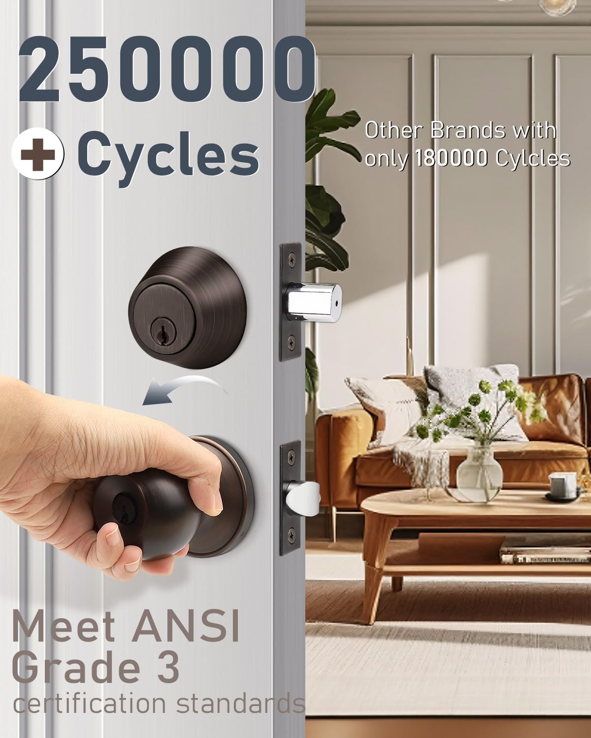 6 Pack Entry Door Locksets with Single Cylinder Deadbolt, Oil Rubbed Bronze Exterior Door Lock Set with Same Key, Front Roound Door Knob and Deadbolt Set
