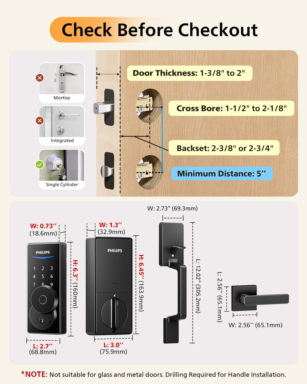 Philips WiFi Smart Lock with Handle Set, APP Remote Control, Voice Control
