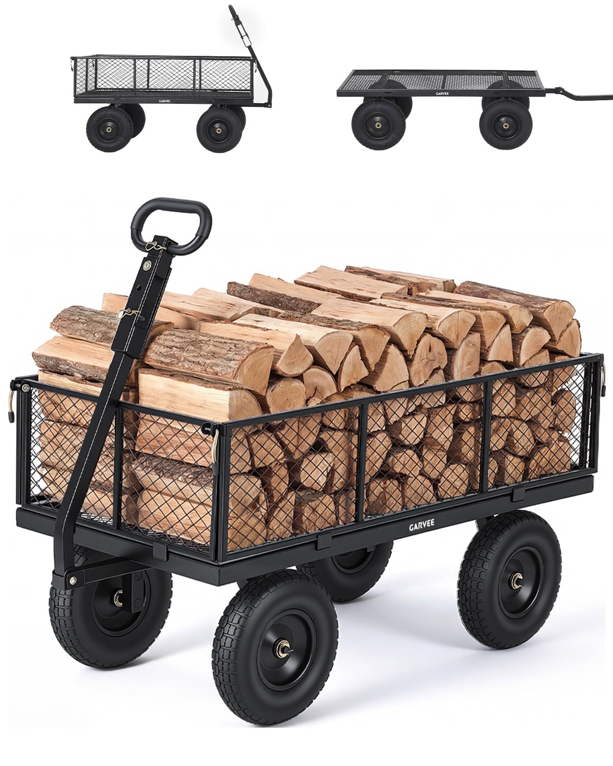 800 Lbs Steel Garden Cart, Utility Wagon with Removable Mesh Sides-Green