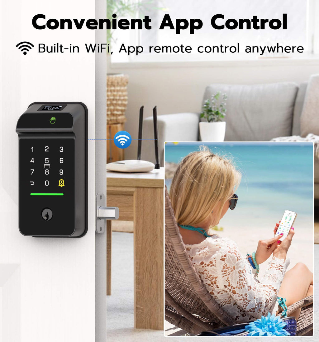 Anweller Palm Vein Smart Lock, Keyless Entry Door Lock for Front Door, Smart Deadbolt with Display Screen, Built-in WiFi, 10000mAh Battery, Keypad Code, RFID Card, Auto Lock