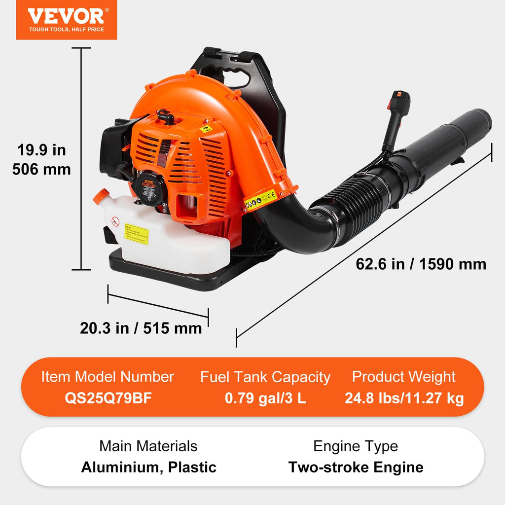 VEVOR 79cc Backpack Blower 2 Cycle Gas Powered Leaf Blower