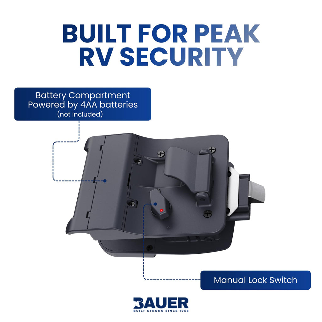 Bauer NE Bluetooth Keyless Entry Door Lock with Handle, Close Field Technology, Essential Camper Must Haves, Secure Trailer, Durable RV Door Latch, Convenient RV Lock Keyless Entry