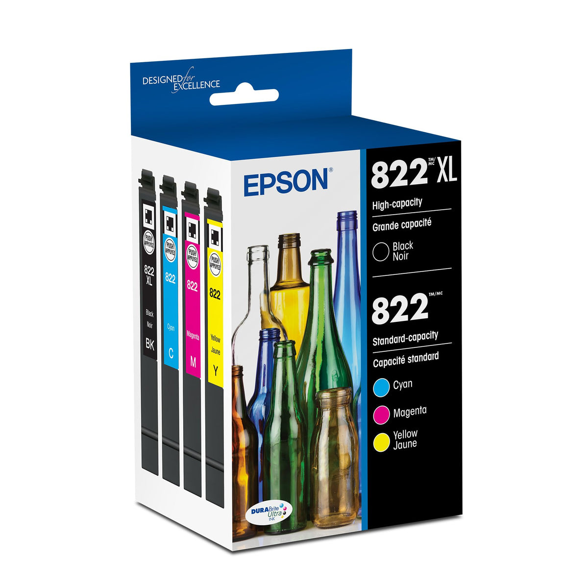 Epson 822XL Genuine High Capacity Pigment Ink Cartridge 4-Pack T822XL-XCS