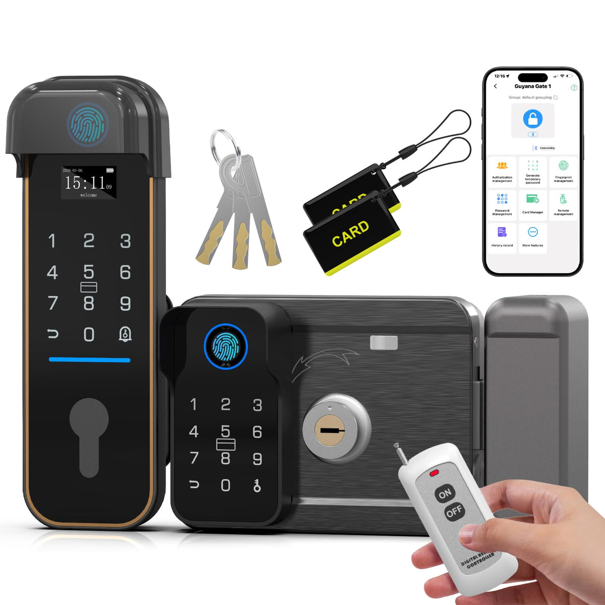 Double Sided Fingerprint Gate Lock, IC Card NFC Remote Control