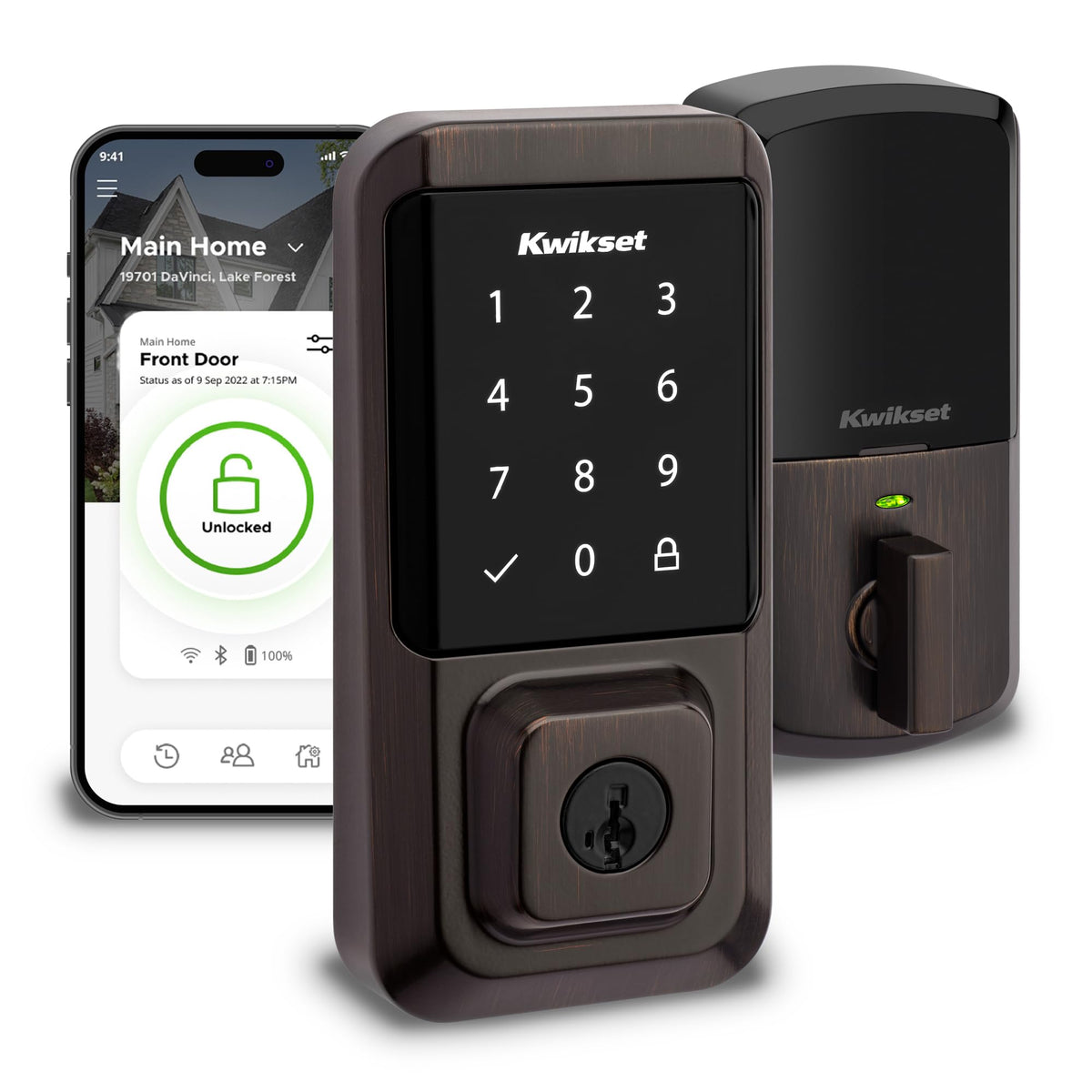 Kwikset Halo Wi-Fi Smart Lock, Keyless Entry Front Door Touchscreen Deadbolt, Matte Black Finish, Grade AAA Certified, UL Listed, Easy Install No Hub, App Control