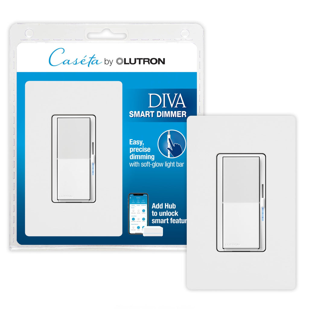 Lutron Caseta Diva Smart Dimmer Starter Kit; Dimmer, Hub, Remote, & More