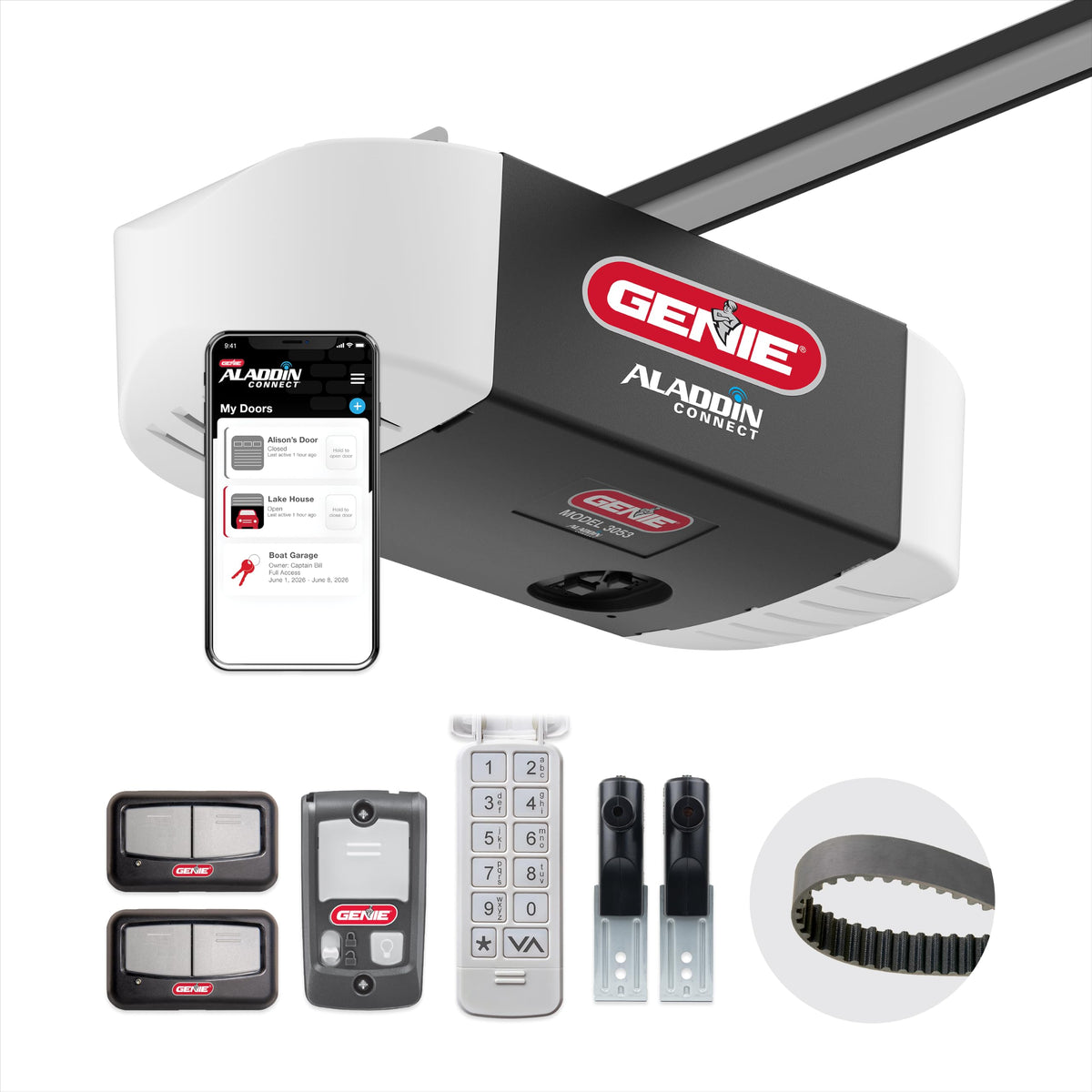 Genie QuietLift Connect – WiFi Smart Garage Door Opener with Added Wireless Keypad, ¾ HPC Smart Belt Drive – Compatible with Alexa and Google Assistant, Model 3053-TKV