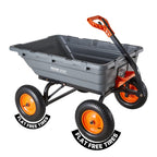 VEVOR 7 Cu.Ft 1200LBS Poly Garden Cart Dump Wagon, Heavy Duty Wheelbarrow with 2-in-1 Convertible Handle and 13" Flat Free Tires, Utility ATV Trailer Yard Dump Cart Tow Behind for Lawn Mower Tractor