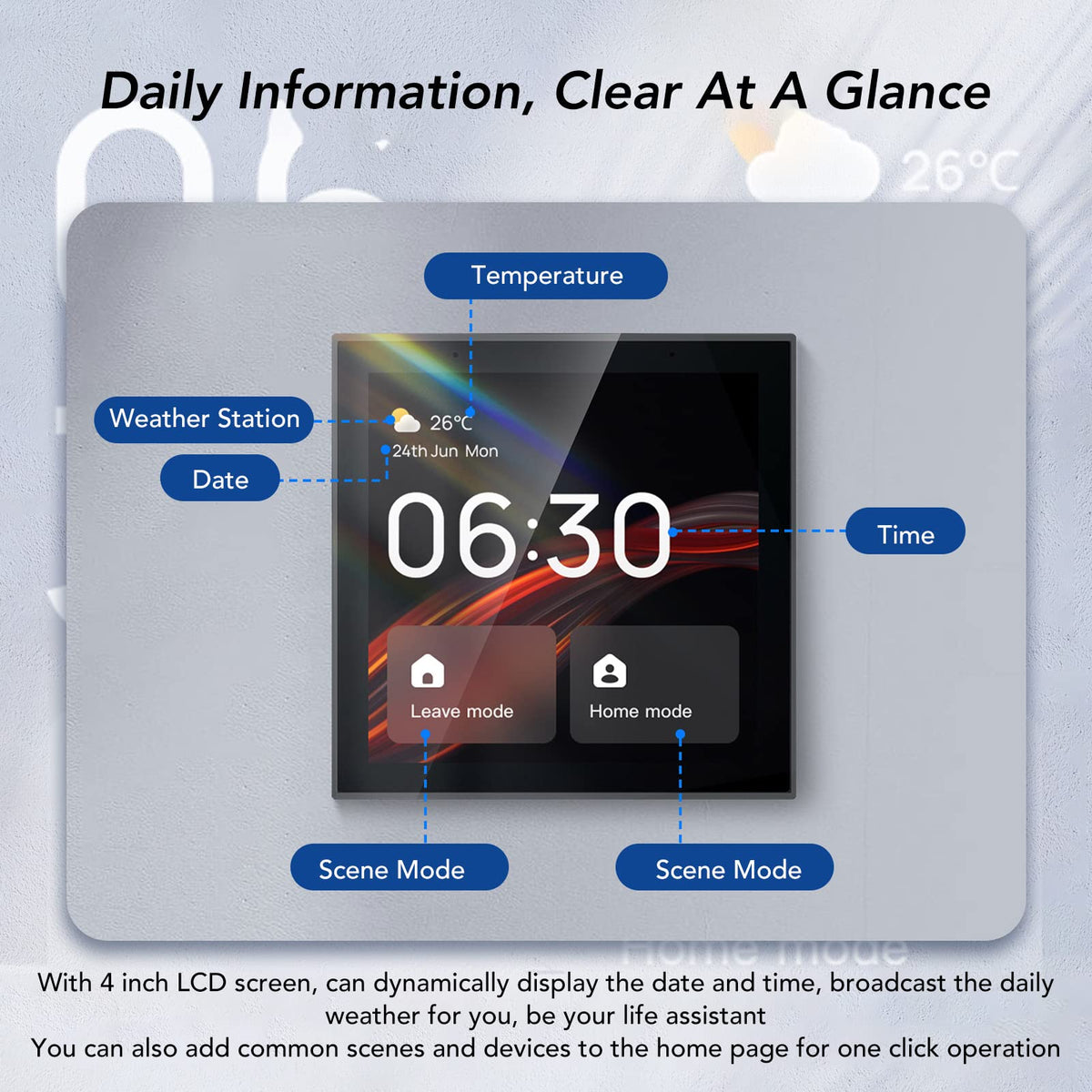 4in Smart Home Control Panel, Touch Screen Voice Control for TUYA