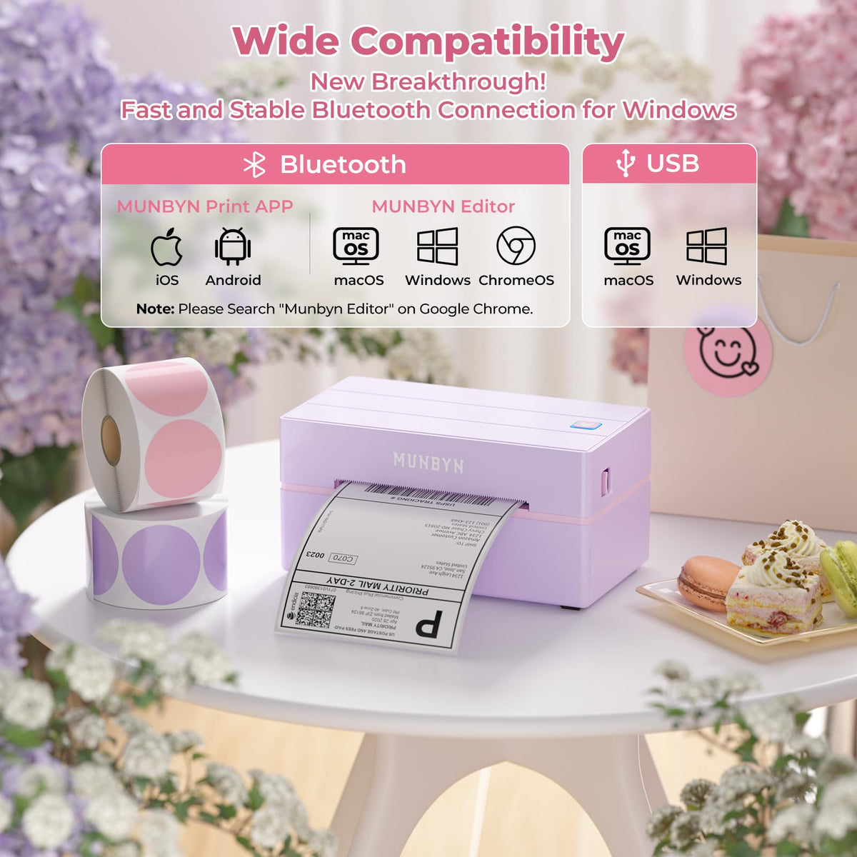 MUNBYN Bluetooth Thermal Label Printer, Wireless 4x6 Shipping Label Printer