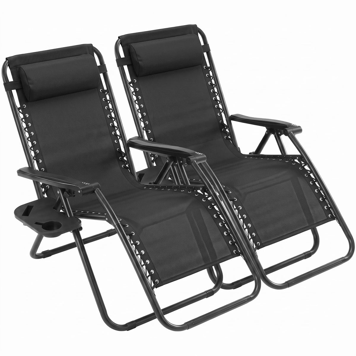 Sweetcrispy Zero Gravity Chairs, Set of 4 Portable Recliner Beach Camping Patio Outdoor Folding Lounge Chair with Cup Holder Trays and Adjustable Pillow for Poolside, Garden, Backyard, Lawn, Blue