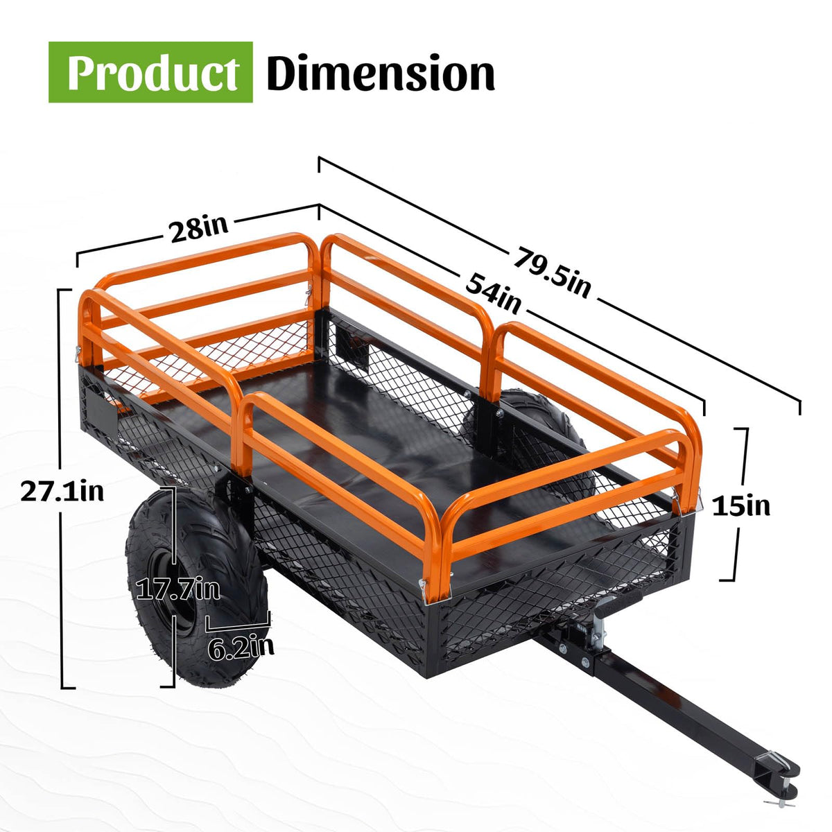 Garden Trailer 1500LBS for ATV UTV Lawn Mower Tractor Mower, Dump Cart
