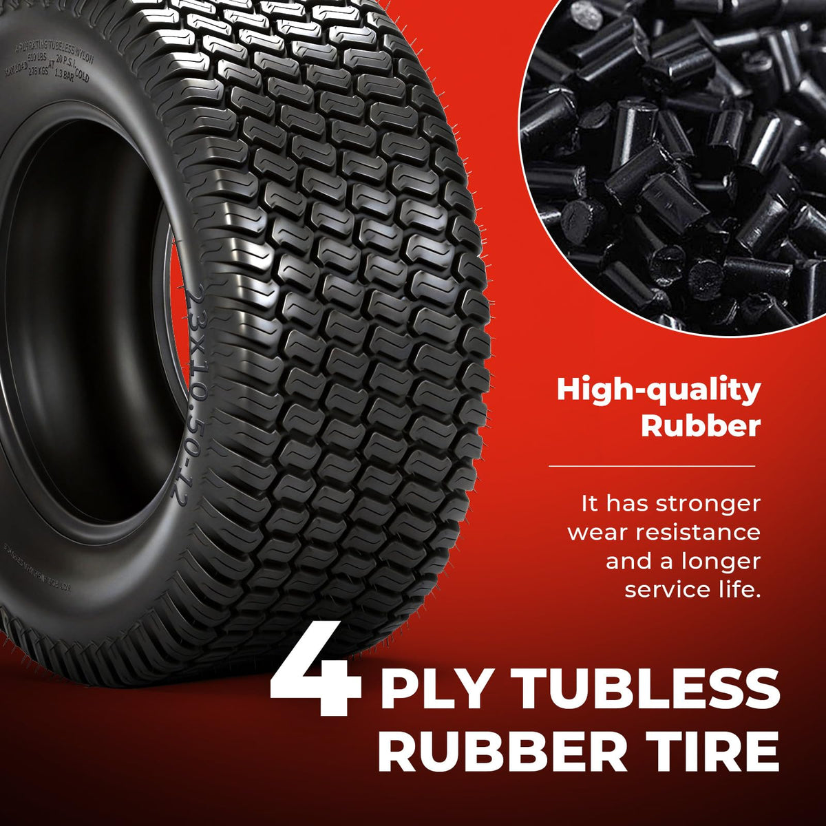 23x10.50-12 Lawn Mower Tires, 4 Ply Tubeless, Set of 2