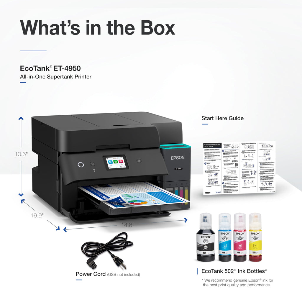 Epson EcoTank ET-4950 Wireless Duplex All-in-One Cartridge-Free Supertank Color Inkjet Printer, Fax, Black
