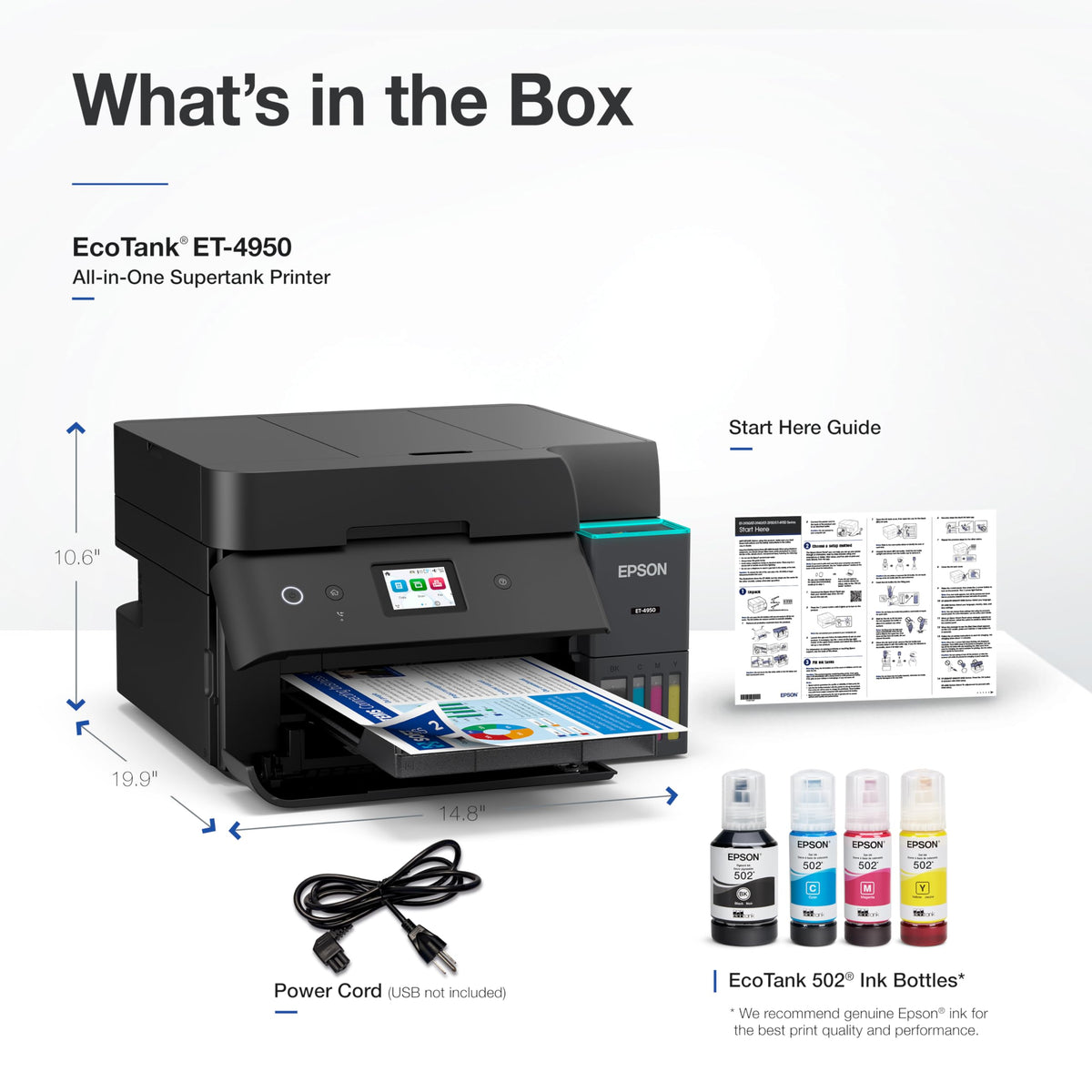 Epson EcoTank ET-4950 Wireless Duplex All-in-One Cartridge-Free Supertank Color Inkjet Printer, Fax, Black