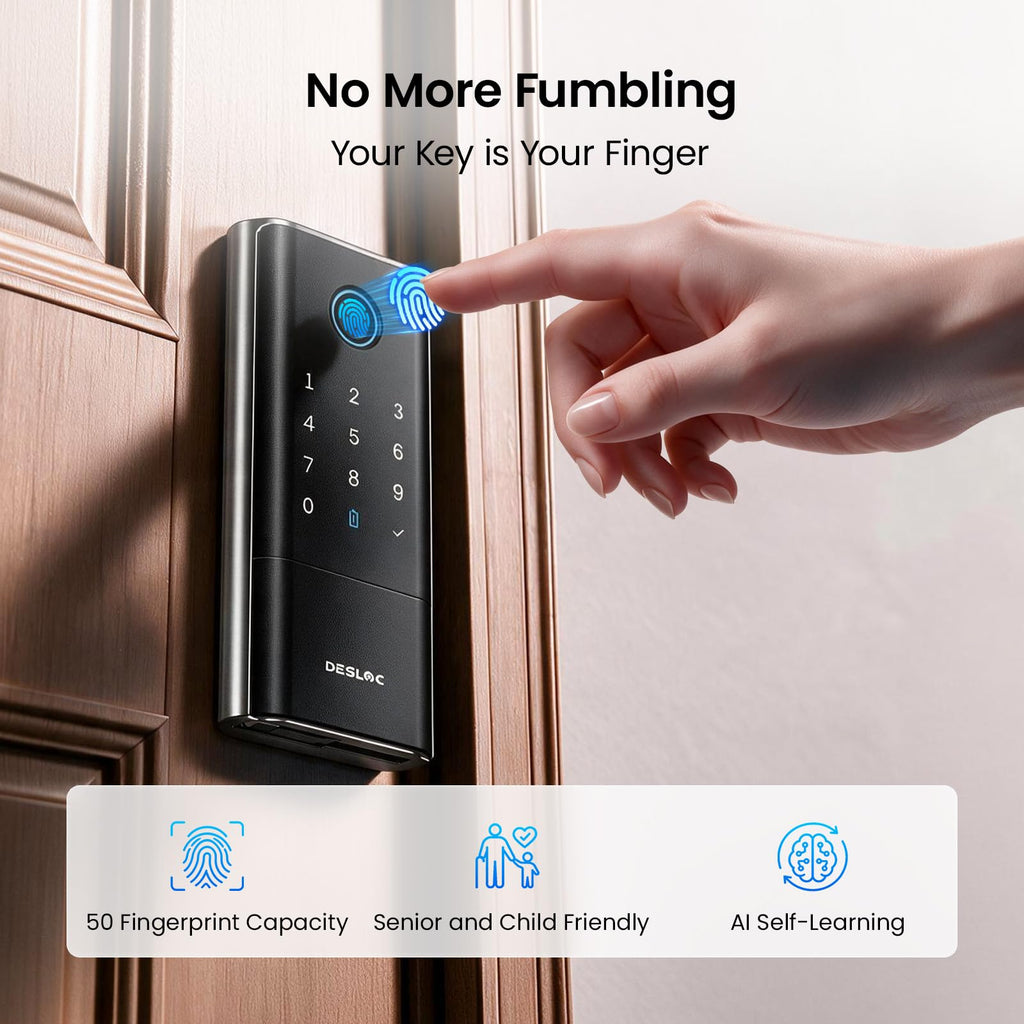 DESLOC Fingerprint WiFi Smart Lock, K120 Keypad Deadbolt Up to 16 Months