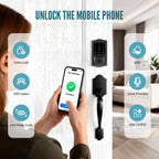 Smart Fingerprint Front Door Lock Set with Handle, Built-in WiFi App Remote & Voice Guidance, Keyless Entry Deadbolt with Touchscreen Keypad, Easy Installation, door locks for front door, Matte Black