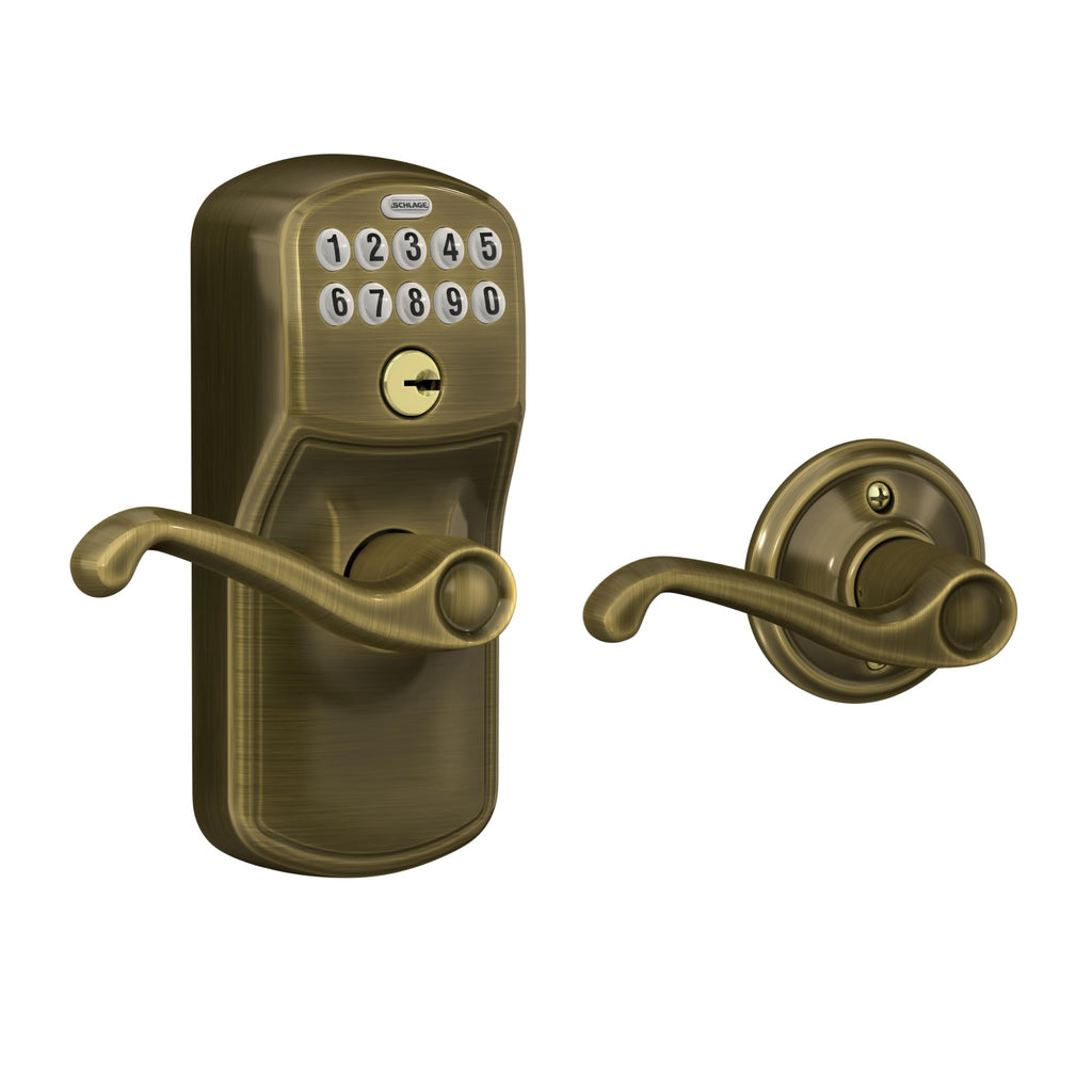 Schlage Electronic Keypad Lock, Lever Handle, Camelot Trim, Satin Chrome