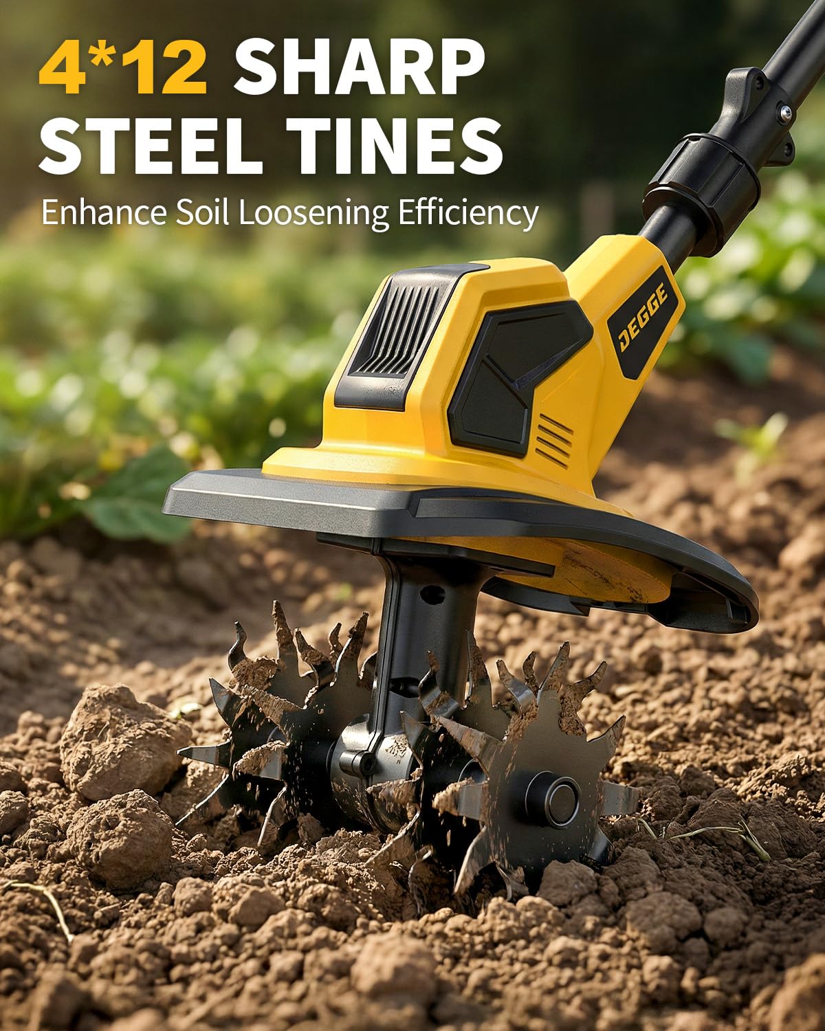 DEGGE 21V Cordless Tiller Cultivator, Electric Tiller for Gardening & Lawn