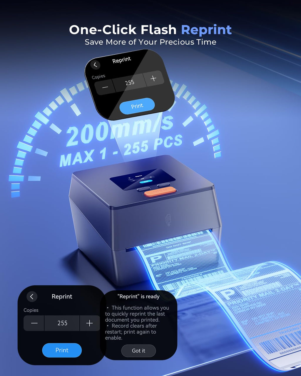 Phomemo Shipping Label Printer with Touchable Screen & 750Pcs Labels