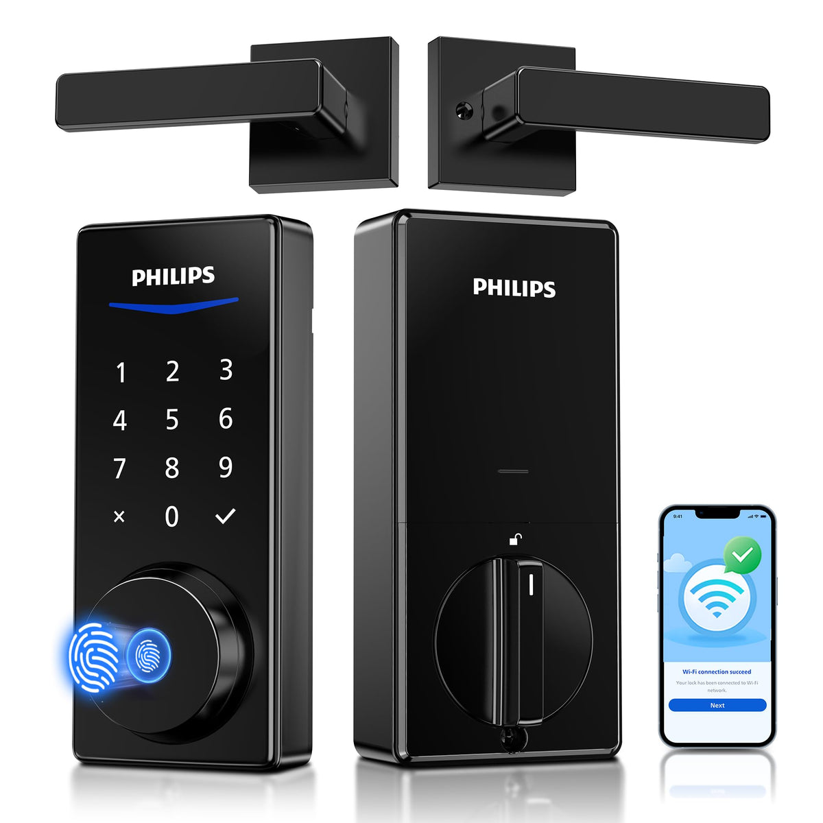 Philips Fingerprint Door Lock, WiFi Front Door Lock Set with Touchscreen