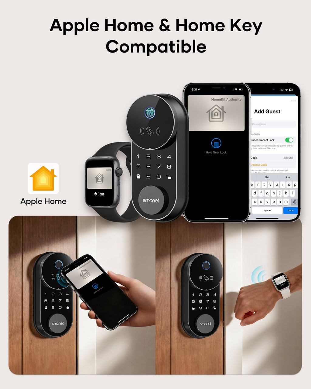 SMONET AH1 Apple Home Key Smart Lock Fingerprint WiFi Front Door Deadbolt