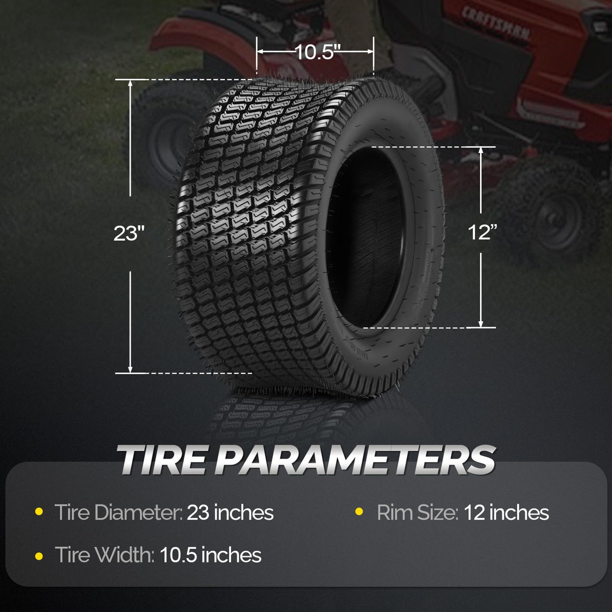 TUFFIOM 23x10.50-12 Lawn Mower Tires Set of 2, 4PR Turf Tire Lawn & Garden Tires, Compatible With Most Lawn & Garden Utility Vehicles, Tubeless