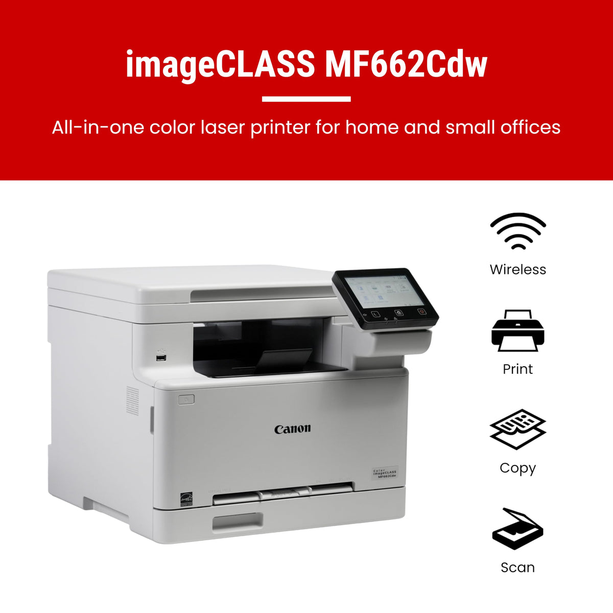 Canon Color imageCLASS MF662Cdw - Wireless Duplex Laser Printer with Copier, Scanner, 3 Year Limited Warranty, 26 PPM