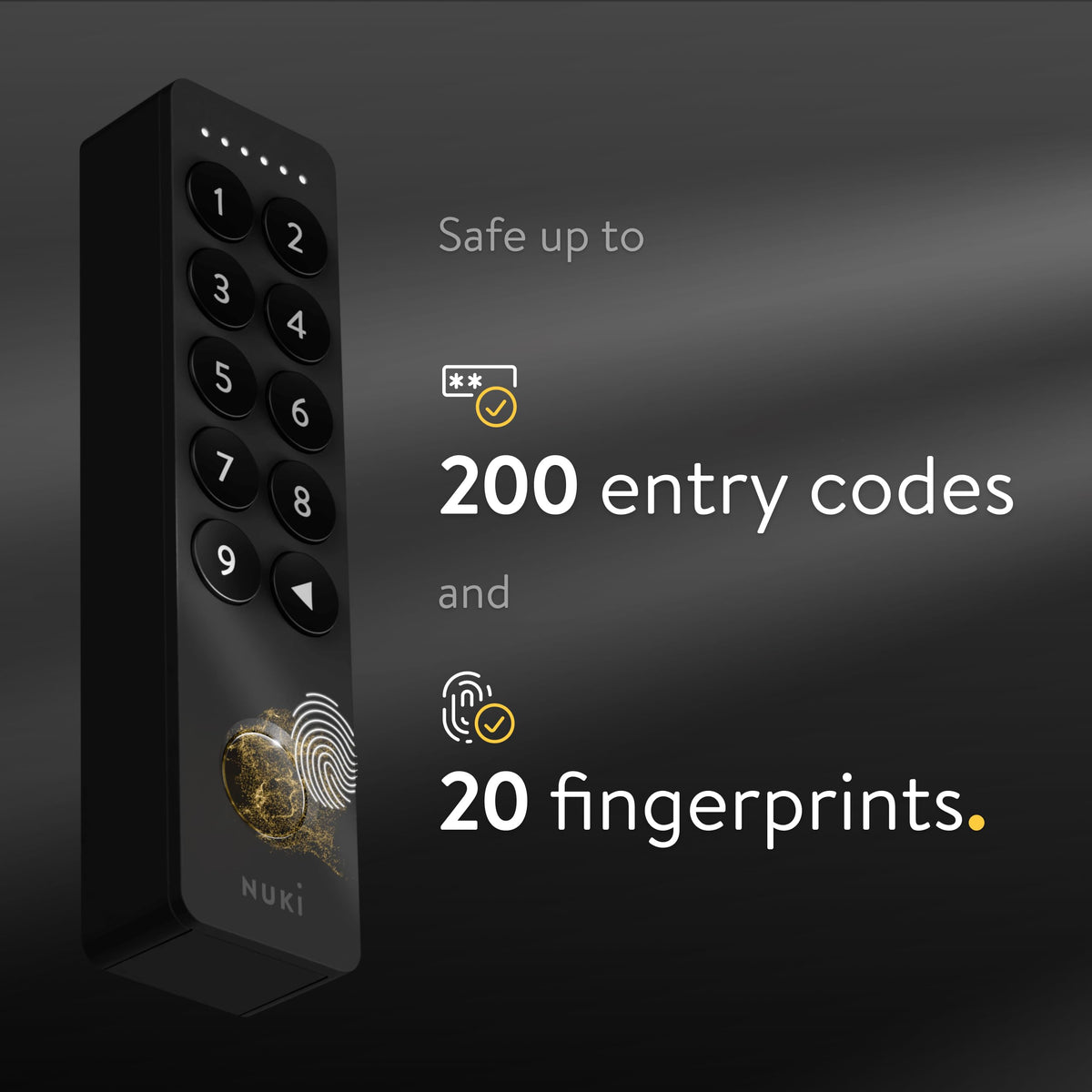 Nuki Keypad 2.0 Fingerprint Door Access, Secure Code Entry for Smart Lock, Easy Install, Keyless Entry for Kids, Seniors, Guests, Smartphone-Free Access